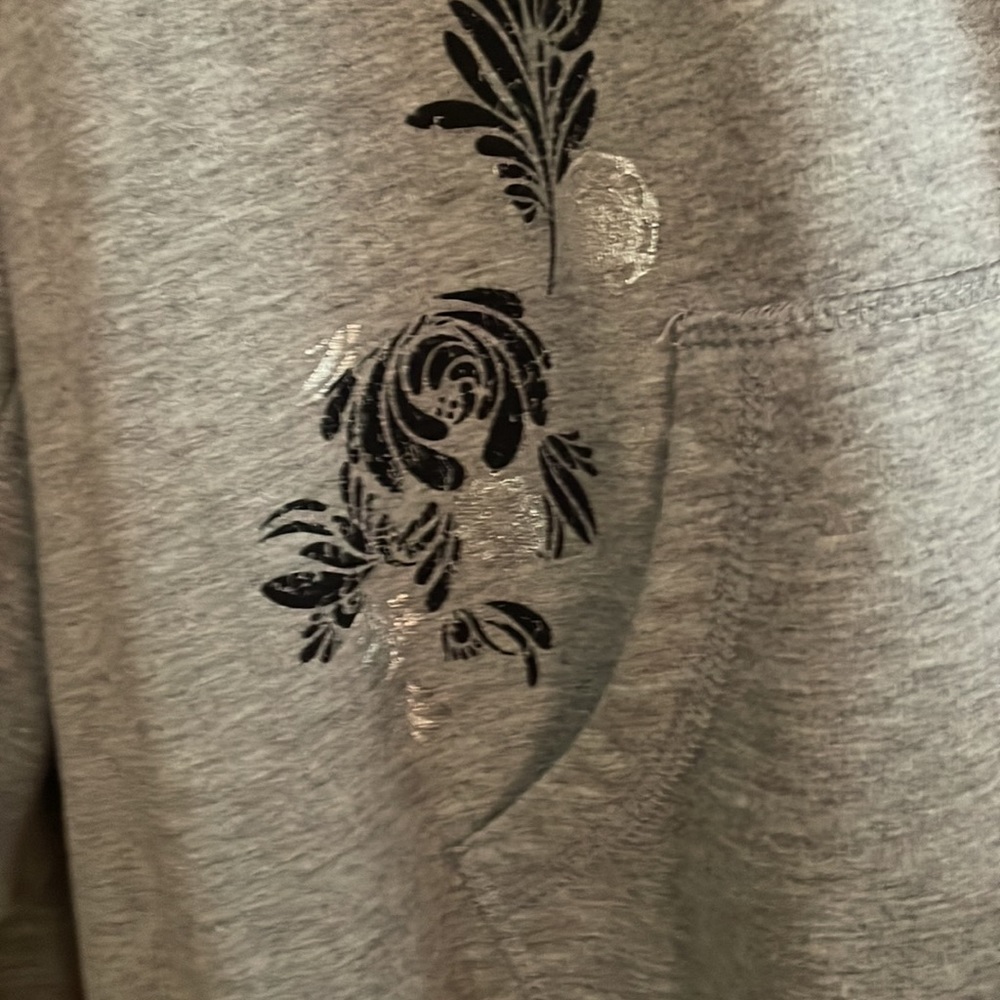 Lightweight gray hoodie with silver and navy front designs - Picture 3 of 5
